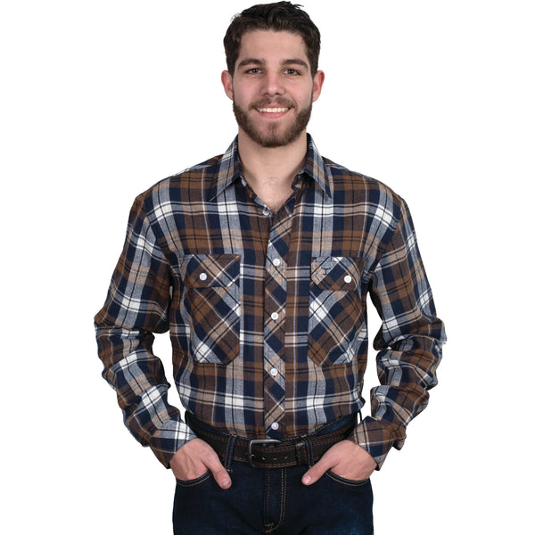 Men's Just Country Evan Flannel Shirt- Brown/Navy