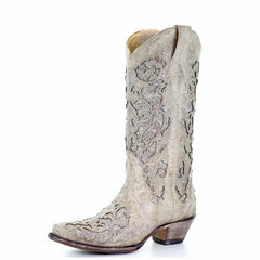 Women's Corral White Glitter Inlay and Crystal Boots