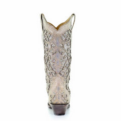 Women's Corral White Glitter Inlay and Crystal Boots