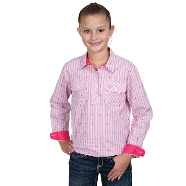 Girl's Just Country Harper Half Button Striped Workshirt