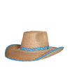 Sunbody Ava Palm Leaf Hat - Oak/Blue Feathers
