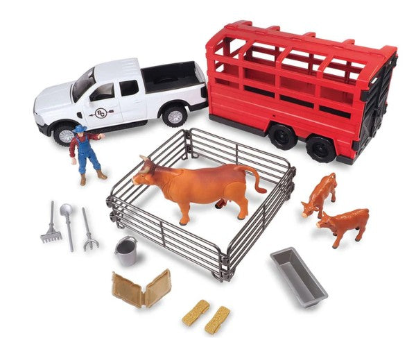 Just Country 18 Piece Truck & Cattle Trailer Playset