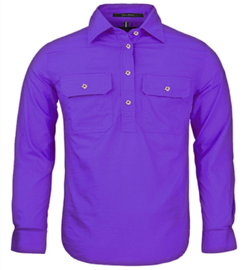 Pilbara Kids Closed Front L/S Shirt - Purple