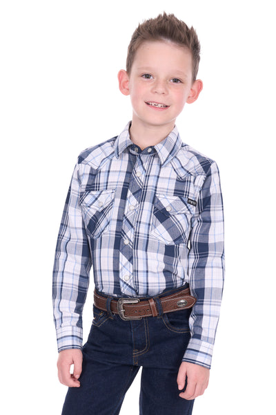 Pure Western Boy's Billy Navy & White Shirt