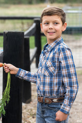 Pure Western Boys Todd Shirt - Navy/Tan
