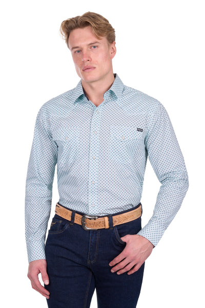 Pure Western Men's Gerald Green & Navy Shirt
