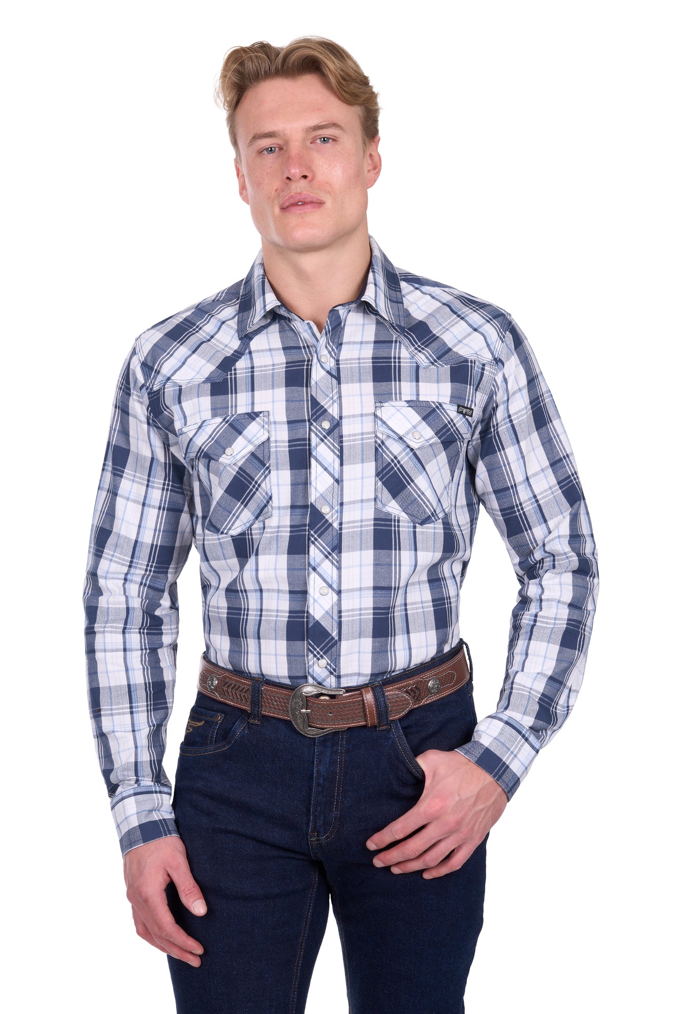 Pure Western Men's Billy Navy & White Shirt