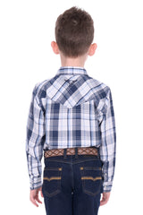 Pure Western Boy's Billy Navy & White Shirt