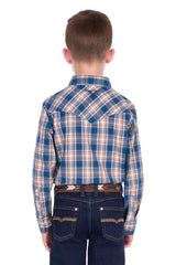 Pure Western Boys Todd Shirt - Navy/Tan