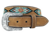 Boy's Manmade Leather Brown Belt - Aztec Flowers and Arrows