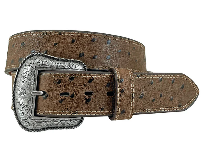 Men's Genuine Leather Cocoa Brown Belt - Ostrich Print
