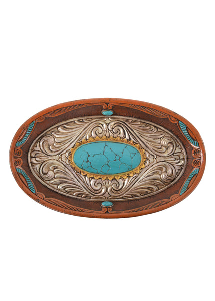 Pure Western Baroque Silver and Turquoise Tray