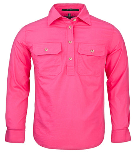 Pilbara Closed Front L/S Shirt - Hot Pink